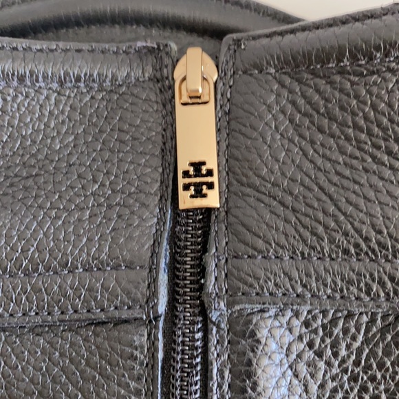 Tory Burch Black Leather Gold Logo Tall Boots - Picture 5 of 11